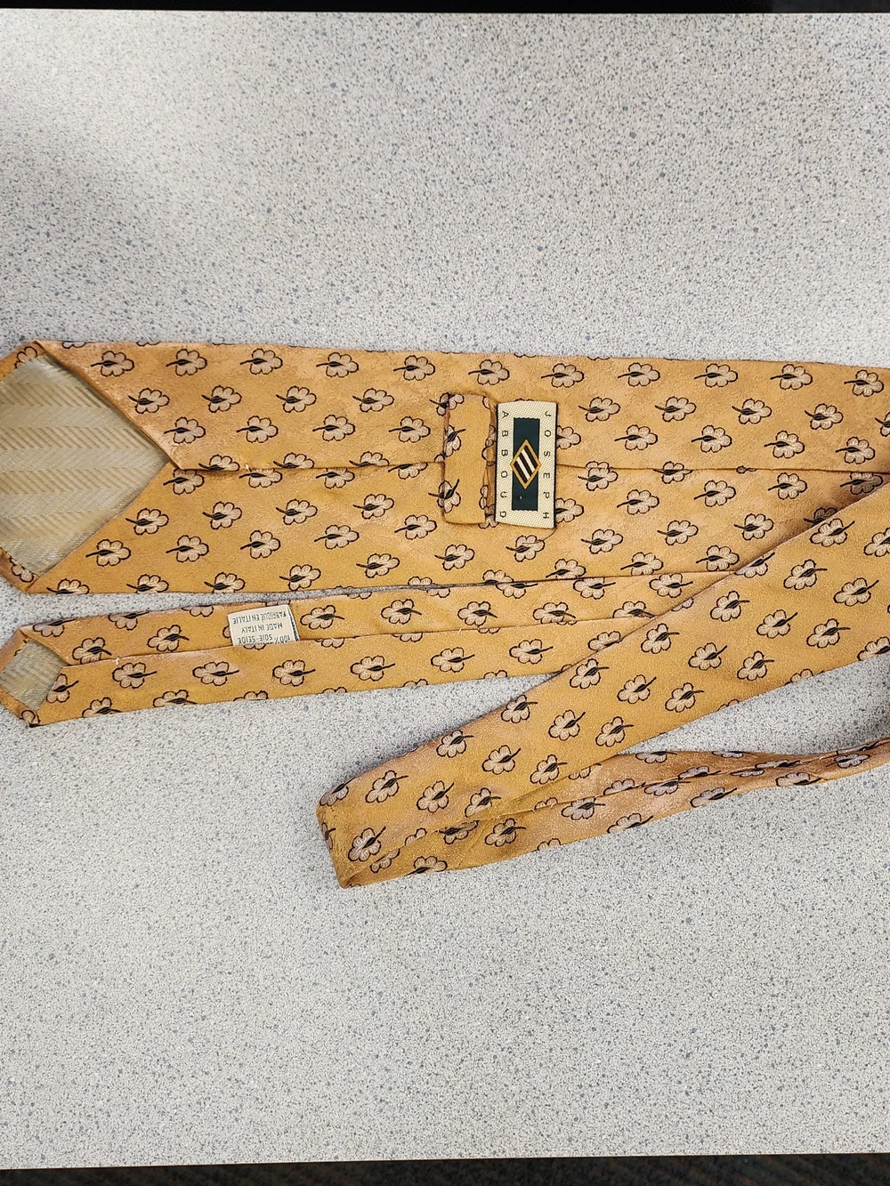Vintage Joseph Abboud Gold Woven Silk Leaf Print Tie
